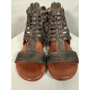 ROAN by BedStu Gladiator Sandals Women Gray Leather Zip Buckle Ankle Strap‎ Flat